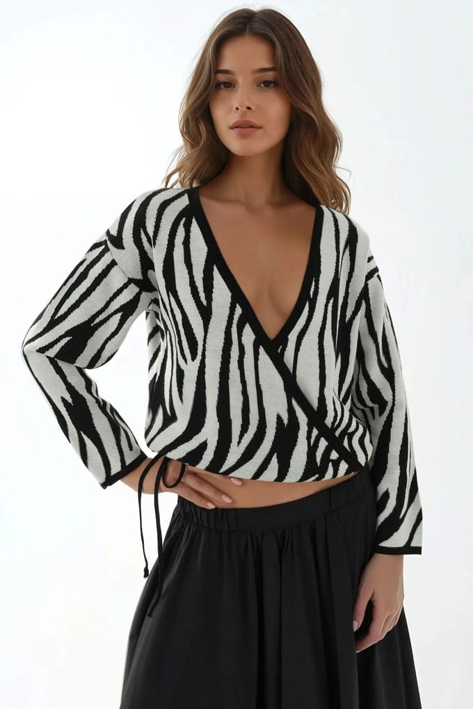 Zebra Print V-Hals Trui