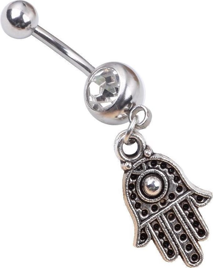 Fako Bijoux® - Navelpiercing - Hamsa Handje - Zilverkleurig