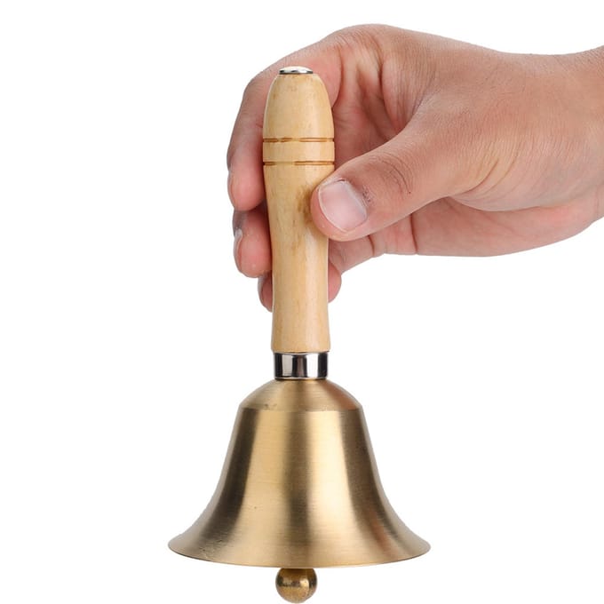 8CM Multifunctionele Handbel Handbel met Houten Handvat voor Schoolkinderen Speelgoed beige
