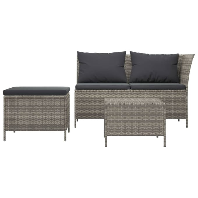 vidaXL - 3-delige - Loungeset - met - kussens - poly - rattan - grijs