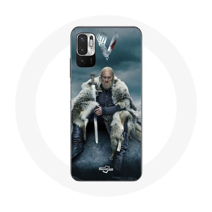 Coque - Vikings - Xiaomi Redmi Note 10 5G - Souple - Gris - Ragnar Lothbrok logo V Epée grijs