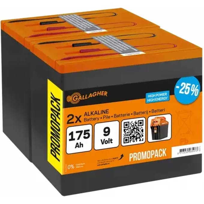 Gallagher Duopack Alkaline Batterij 9V (175Ah) - Voor langdurige stroomvoorziening in afrasteringen