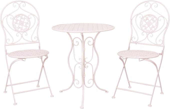 Clayre & Eef Bistroset Bistrotafel Bistrostoel 3-delig Ø 60x70 Wit IJzer