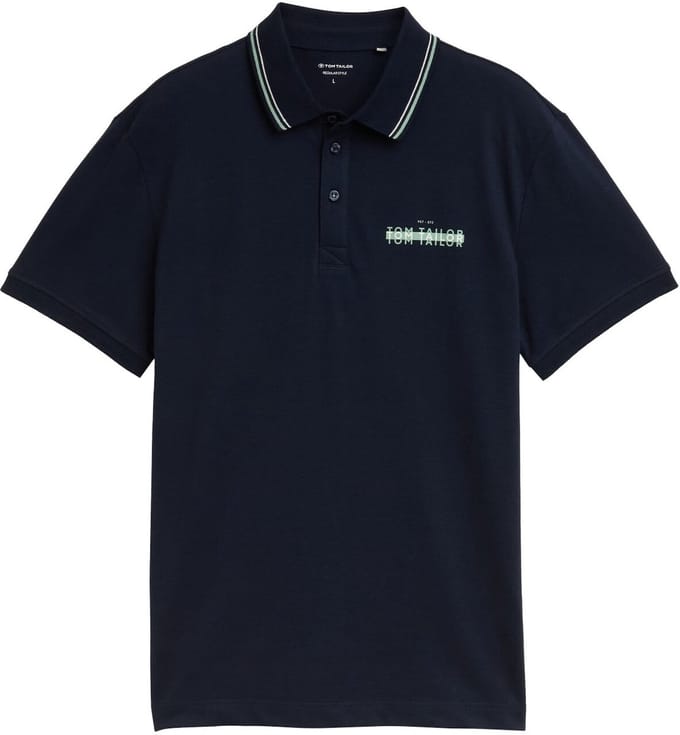 Tom Tailor - Piqué polo met print - Maat M - sky captain blue