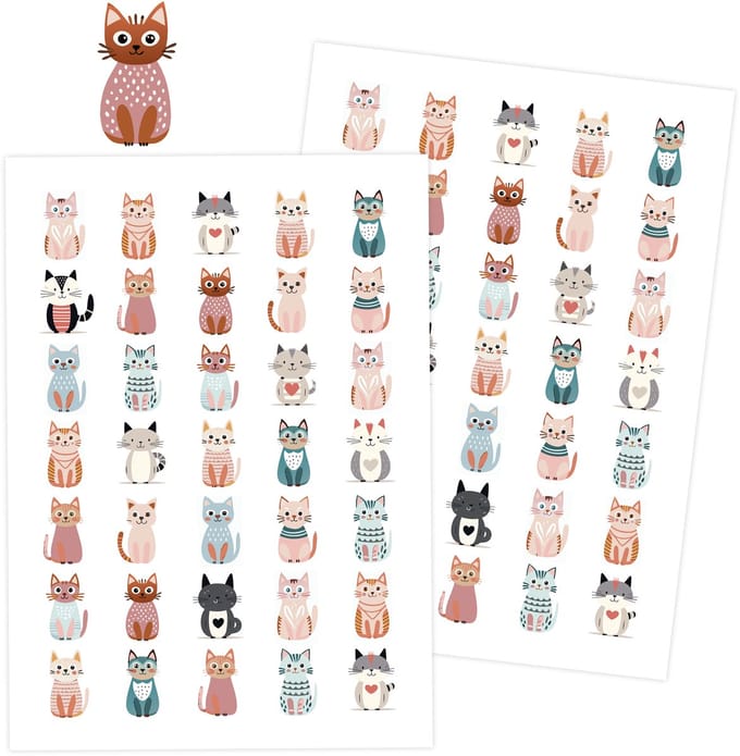 Cute Cats Stickers - 3 Grote Stickervellen met Katten - 105 Stickers
