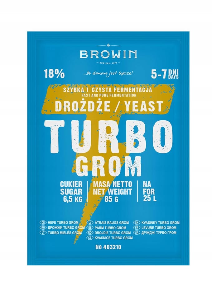 Browin Turbo Grom - Gist - 25L - 5-7 Dagen - 18% Alcohol