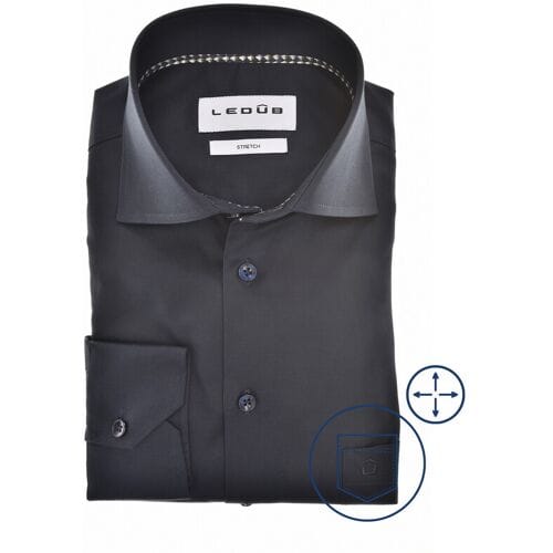 Ledûb Overhemd Uni Color Cotton Stretch Navy / male