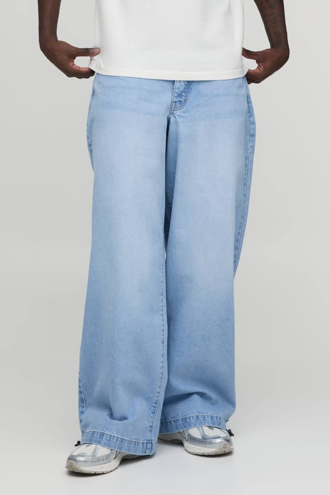 Essential Baggy Parachute Fit Rigid Washed Jeans | Light Blue | Size 46R