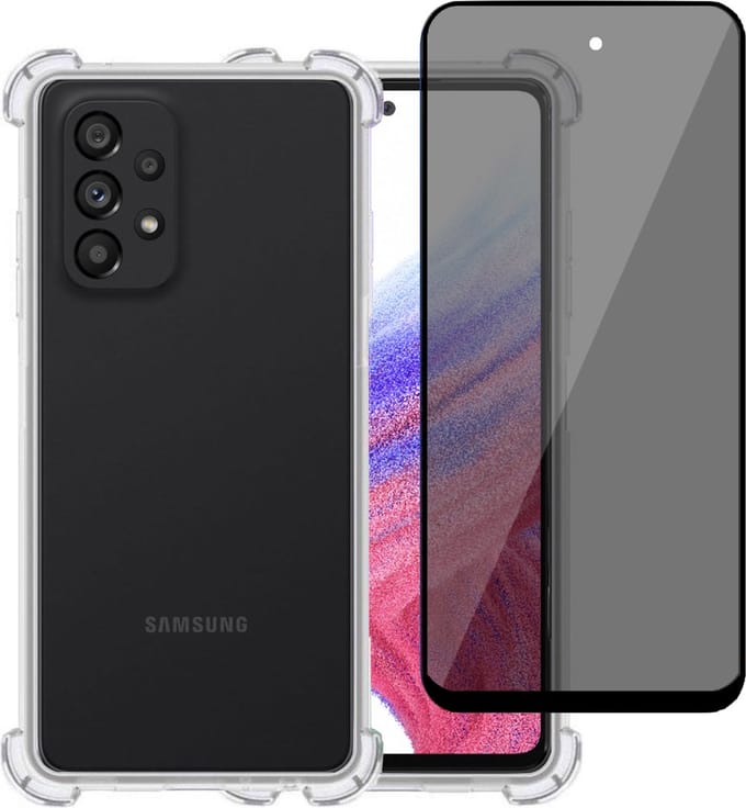 Hoesje geschikt voor Samsung A53 5G + Privé Screenprotector – Privacy Tempered Glass - Case Transparant