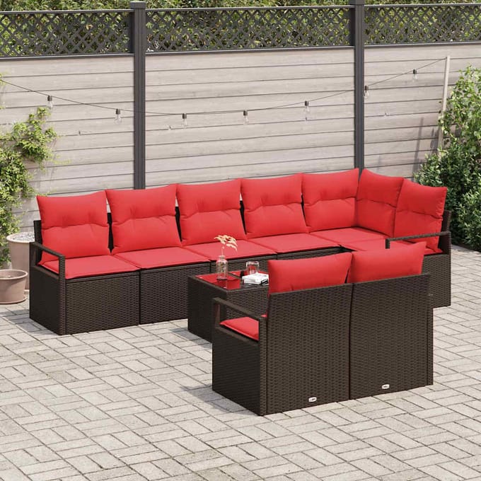 vidaXL - Tuinbank - Set - 9 - st - Bruin - en - Rood - poly - rattan