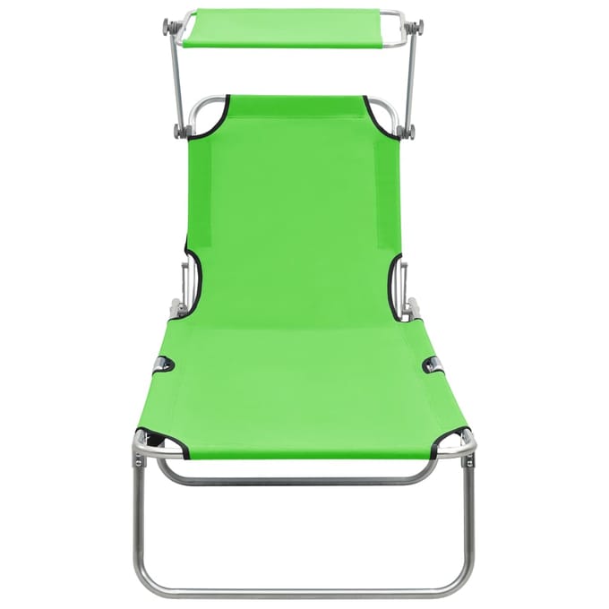 vidaXL - Ligbed - inklapbaar - met - luifel - aluminium - groen