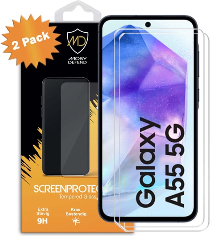 2-Pack MobyDefend Screenprotectors - Geschikt voor Samsung Galaxy A55 - Case-Friendly Screensavers - Gehard Glas