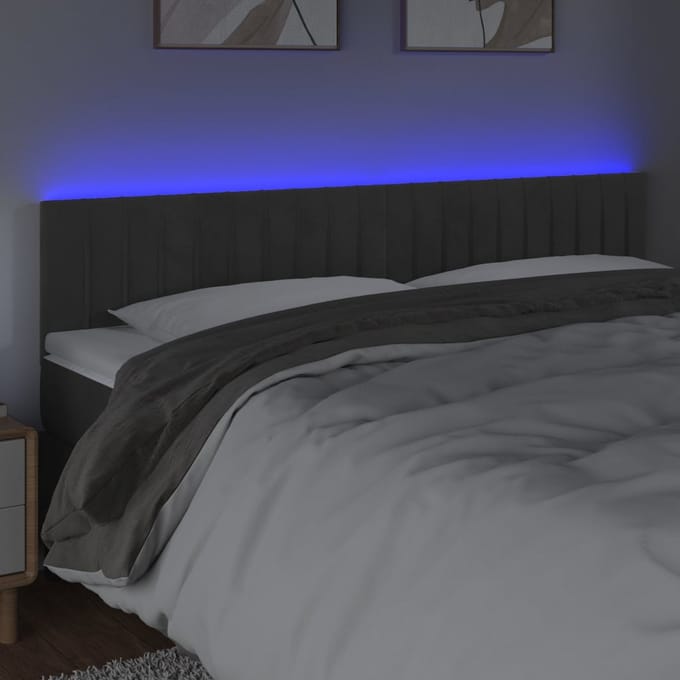 vidaXL - Hoofdbord - LED - 180x5x78/88 - cm - fluweel - donkergrijs