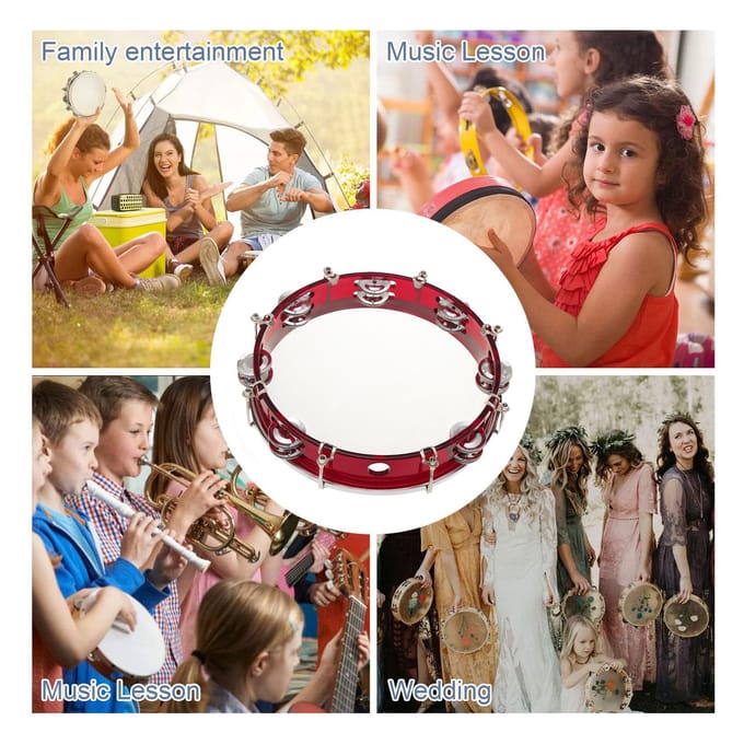 10 Inch Handheld Tamboerijn Dubbele Rij Tamboerijn Drumset Percussie Instrument Muziekinstrument rood