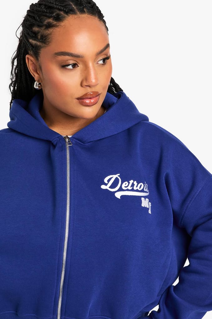 boohoo Dames PLUS DETROIT OVERSIZED ZIP UP HOODIE | Cobalt | Maat: 16
