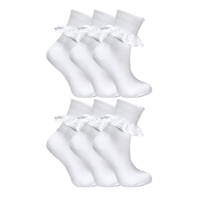 6-pack Babymeisjes Witte Zachte Franje Kanten Sokken