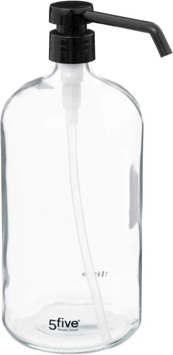 5Five Zeeppompje/dispenser - glas - transparant - 1 liter - navulbaar - toilet/badkamer/keuken