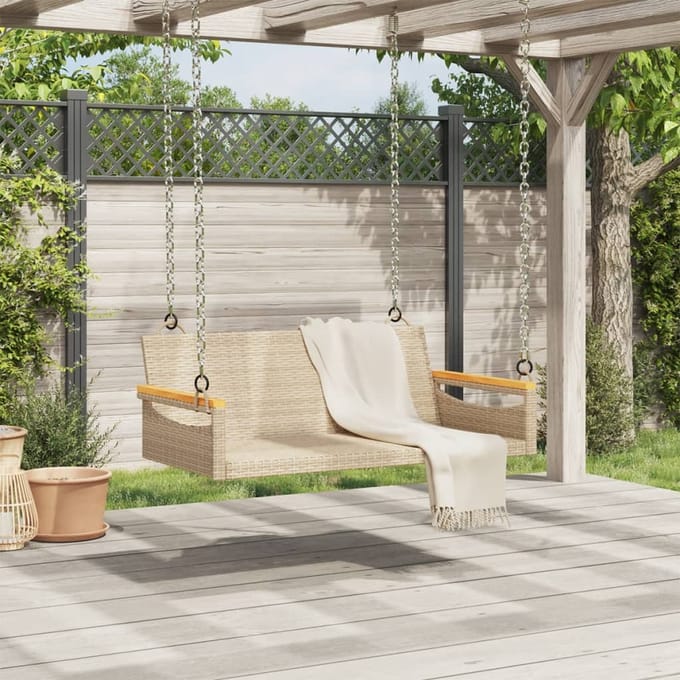 vidaXL - Schommelbank - 109x62x40 - cm - poly - rattan - beige