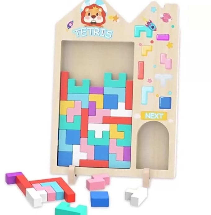 Bextunio Houten Tetris Puzzel – Educatief Bouwspel voor Kinderen