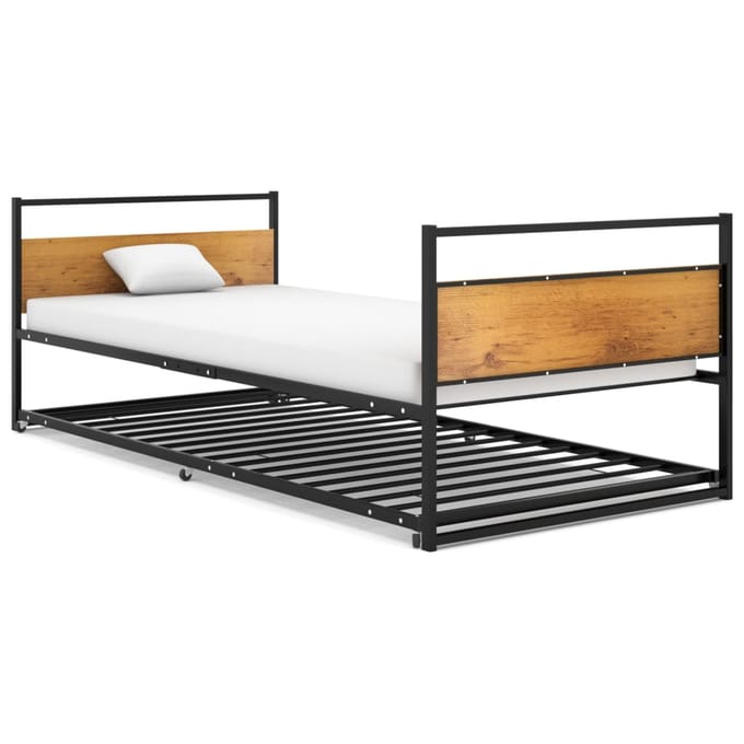 vidaXL - Bedframe - uitschuifbaar - metaal - zwart - 90x200 - cm