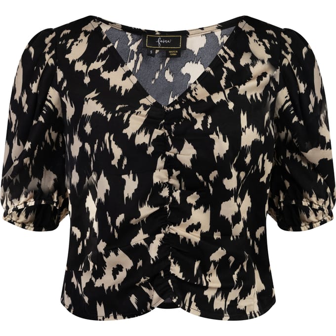 Faina Gedrapeerd blouseoverhemd Dames zwart/beige