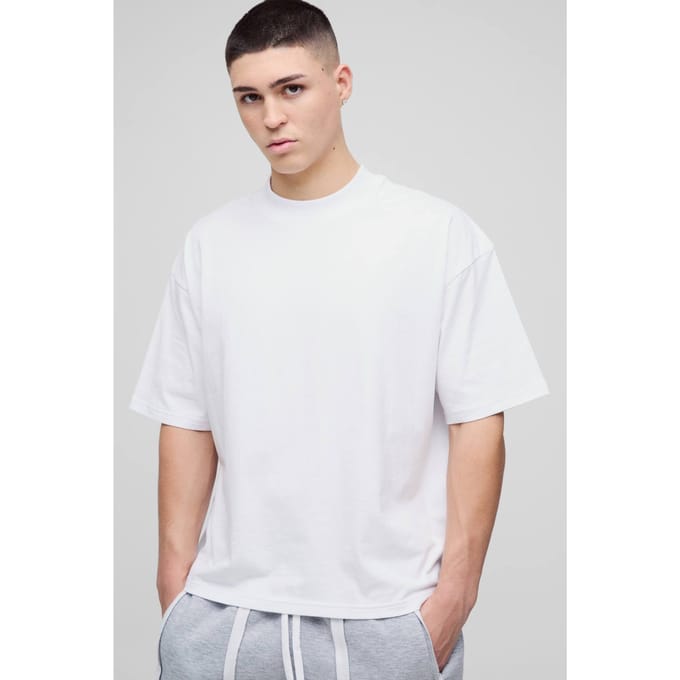 Essential Oversized Boxy Extended Neck T-Shirt | White | Size 3XL