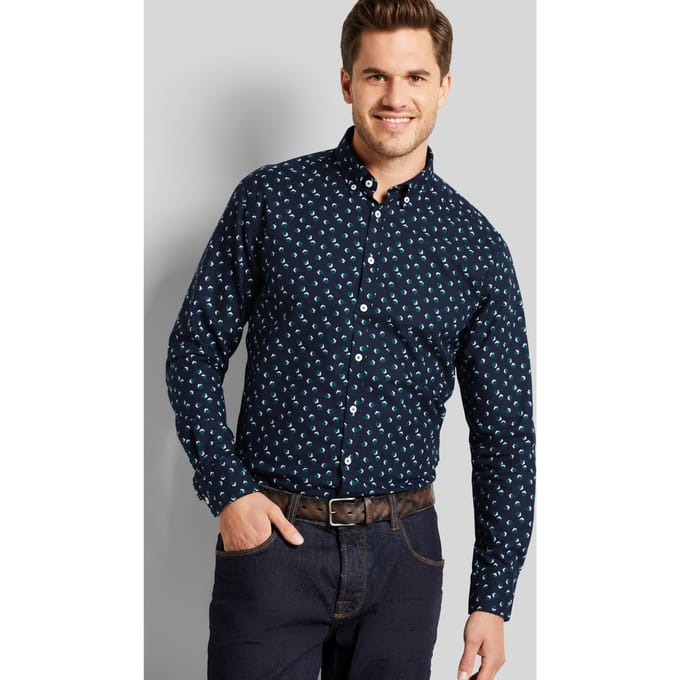 Bugatti Herren Oxford overhemd met bloemenprint
