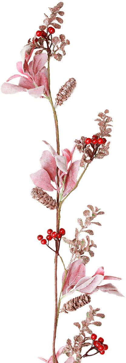 Kerstslinger bessentak met kegels rood roze 130cm