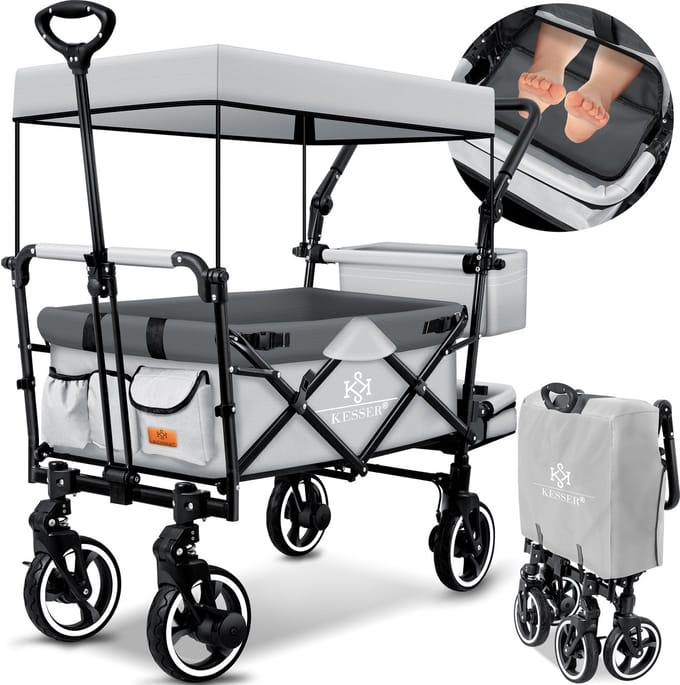KESSER® Bolderkar GTS-9100 opvouwbaar met Dak tot 80 kg draagvermogen - Grijs