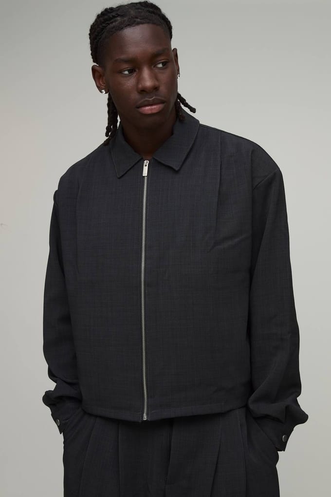 Getailleerd Jasje Met Plooien Voorpand Oversized Boxy Co-ord Harrington | Charcoal | Size Medium