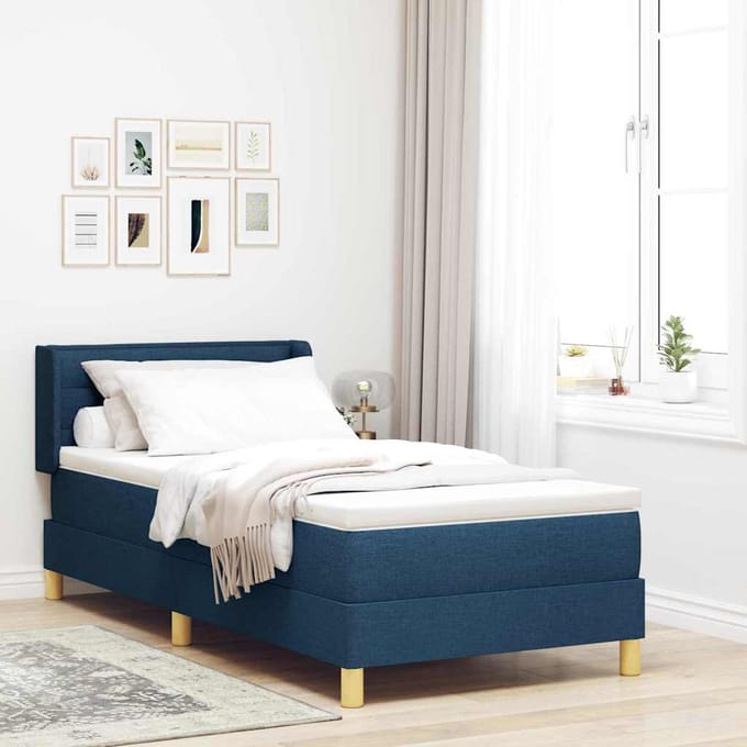 vidaXL - Boxspring - bed - met - matras - met - hoofdeinde - Blauw - 200 - x - 100 - cm - Stof