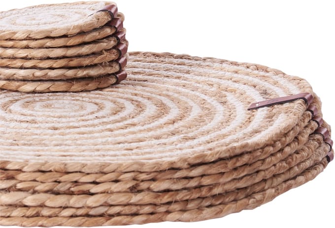 QUININE - Set van 12 placemats en onderzetters - Natuurlijk - Jute