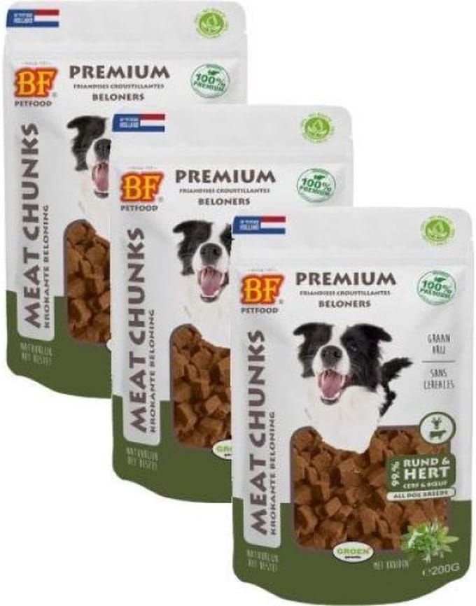 3x200 gr Biofood meat chunks rund&hert hondensnack