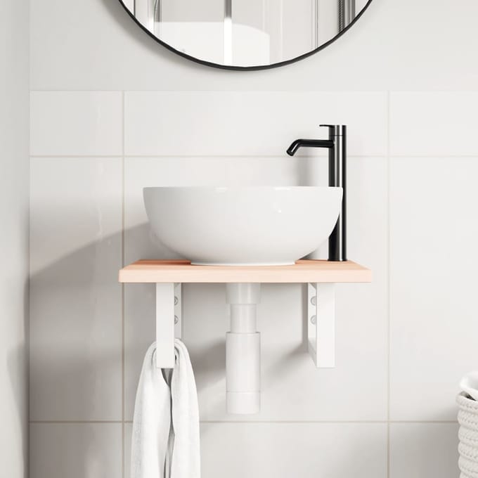vidaXL - Badkamer - wandschap - staal - en - massief - eikenhout