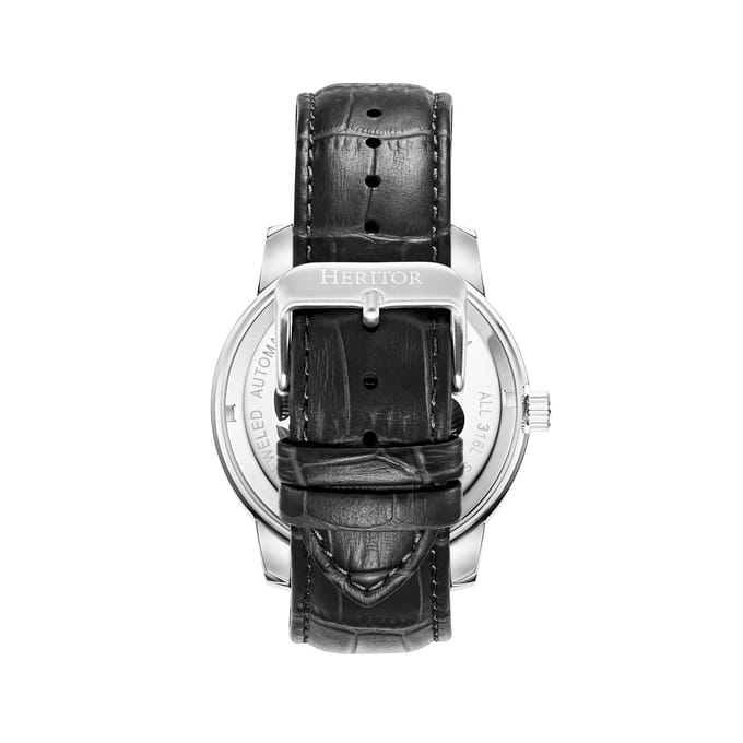 Heritor Automatic Emmanuel Semi-Skelet leren band horloge - Zilver/Zwart