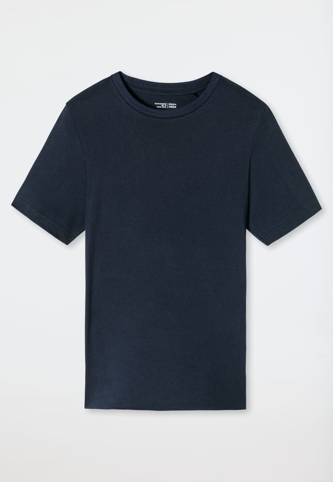 Schiesser heren pyjama shirt korte mouw - Donkerblauw - 100% katoenen los pyjamashirt voor heren - 48