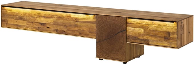 MASSIVMOEBEL24.DE wilde eik lage kast blank massief hout 240x43x55 (BxTxH) geolied deels gemonteerd WIEN volledig massief #112