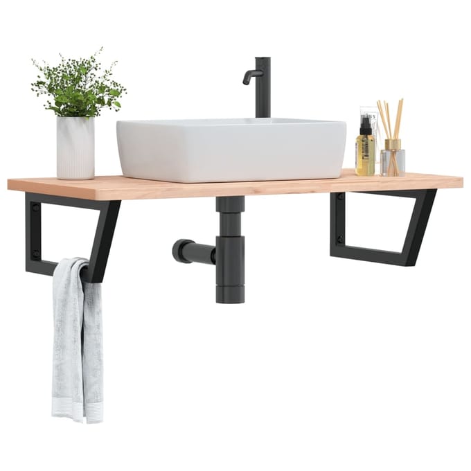 vidaXL - Badkamer - wandschap - staal - en - massief - beukenhout