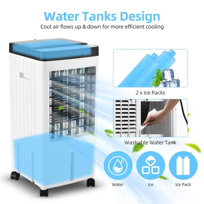 Refroidisseur d'air par évaporation Refroidisseur de marais à oscillation de 100 degrés avec télécommande / 2 glacières / 2,11 gal Remote Control EU Plug black