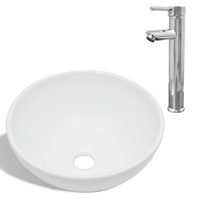 vidaXL - Badkamerwastafel - met - mengkraan - rond - keramiek - wit