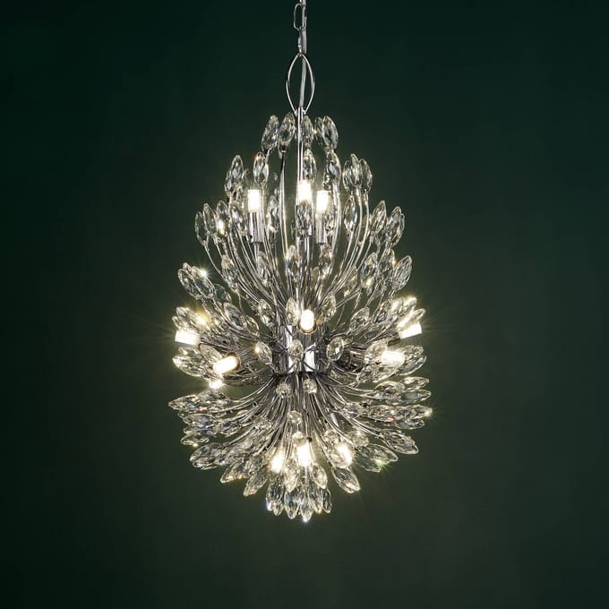 Searchlight Hanglamp pauw, chroom/helder, kristalglas, Ø 37 cm, G9
