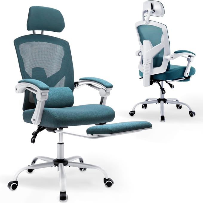 Ergonomische bureaustoel - Comfortabele stoel - Langdurig zitten - Verstelbare lendensteun - Standaard - Blauw