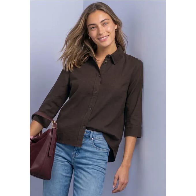 Overhemd met 3/4-mouwen en corduroy-mix