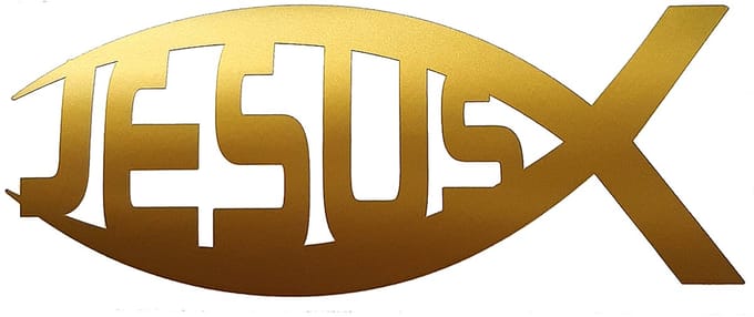 Ichtus vis Jezus sticker - 14x6cm - goud - topkwaliteit avery autoreclame folie
