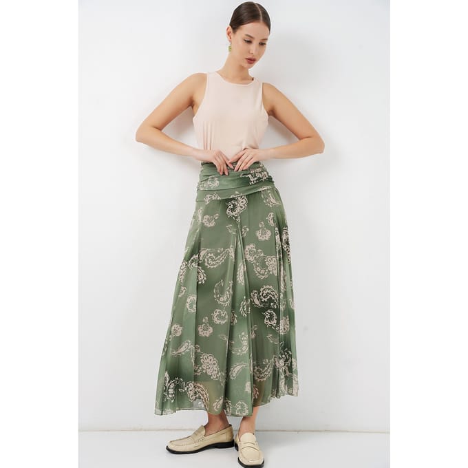 Hoge Taille Paisley Maxi Rok