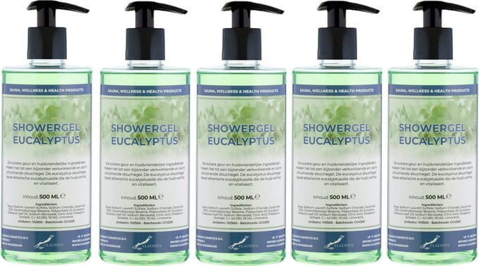 Douchegel Eucalyptus 500 ml - set van 5 stuks - met gratis pomp - Showergel