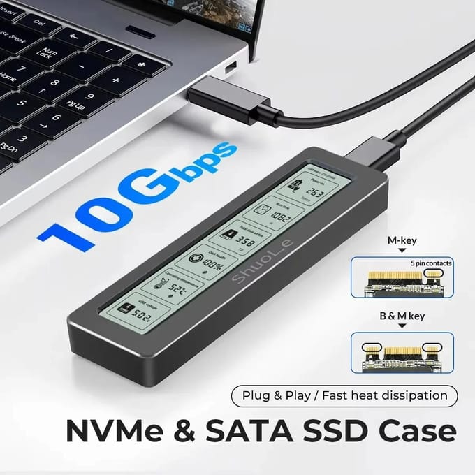 M.2 NVME/NGFF Dubbel Protocol SSD Behuizing Visuele Slimme SSD Case Gezondheidsdetectie USB 3.2 Gen 2 10Gbps Aluminiumlegering PCI-E Behuizing only nvme gray