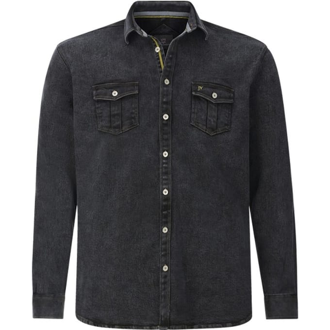 Jan Vanderstorm herren Denim Overhemd - 53/54 - zwart - Plus Size