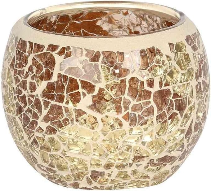 Something Different Theelichthouder Small Round Gold Crackle Multicolours