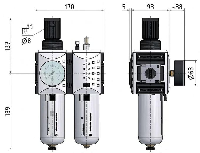 FRL G1'' 12000l/min 0.5-8.0bar/7-116psi Futura 4